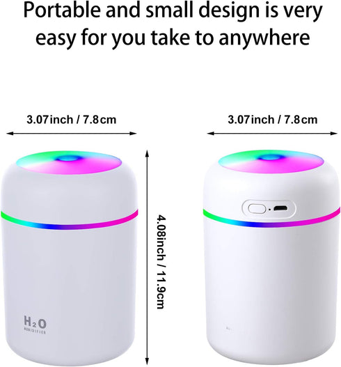 2 Pieces Cool Mist Humidifiers, Portable Mini Humidifiers, 300 ml, Quiet USB Personal Desktop Humidifier, Small Humidifiers with 2 Mist Modes and ...