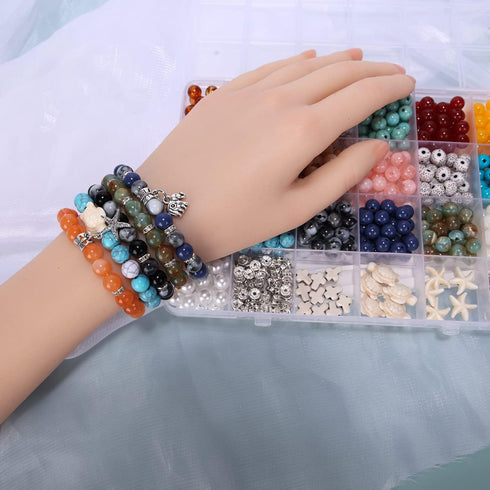 Enjoymade Bead Jewelry Making Kit DIY Imitation Gemstone Crystal Beads, Round Shape, Comprehensive Beading Kit Perfect for Statement Bracelet Maki...