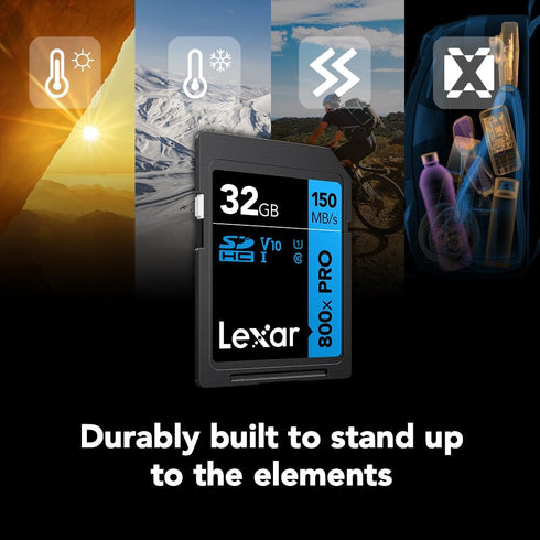 Lexar 32GB (3-Pack) High-Performance 800x PRO SDHC UHS-I Memory Card, C10, U1, V10, 4K UHD Video, Up to 150MB/s Read, for Point-and-Shoot & Mid-Ra...