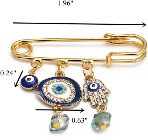 Turkey Evil Eye Rhinestone Charm Blue Lucky Eyeball Hands Brooch Pins Jewelry for Good Luck...