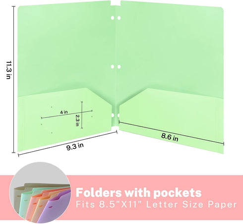 3 Ring Folders with Pockets, 5 Pcs Pastel File Folders with Business Card Holder, Letter Size Plastic Folders Aesthetic Binder Folders for Documen...