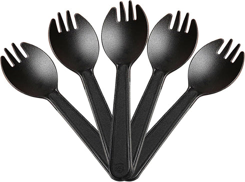 Black Plastic Spoon Forks, Premium Disposable Forks Cutlery for Parties Picnics Camping Family Gatherings (100)...
