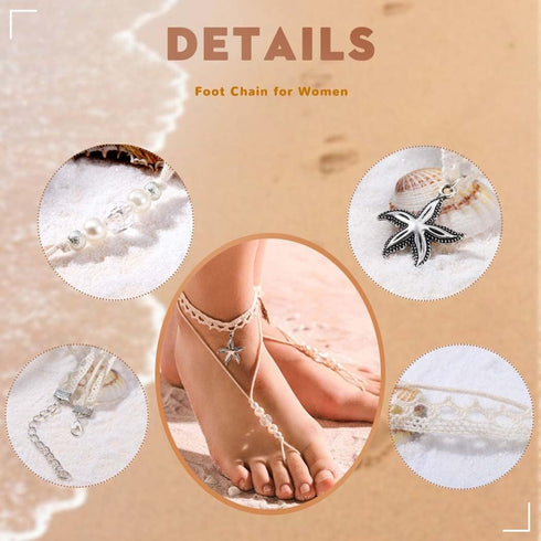 Boho Pearl Barefoot Sandals Beaded Anklets Bracelet Starfish Wedding Foot Chain jewelry 2pcs for Women and Girls...