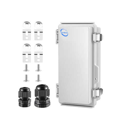 Waterproof Outdoor IP67 Junction Box (7.9"x3.9"x2.8") with Mounting Plate, Hinged Grey Cover and Wall Brackets - Weatherproof ABS Plastic Electric...