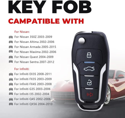 Upgraded Key Fob Keyless Entry Remote Control for Nissan Altima 350Z Armada Maxima Quest Sentra/Infiniti EX35 FX35 FX45 G35 I35 Q45 QX56 FCC ID KB...