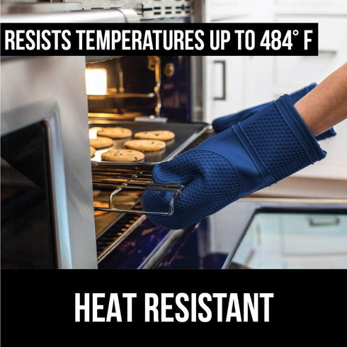 Gorilla Grip Heat and Slip Resistant Silicone Oven Mitts Set, Soft Cotton Lining, Waterproof, BPA-Free, Long Flexible Thick Gloves for Cooking, BB...