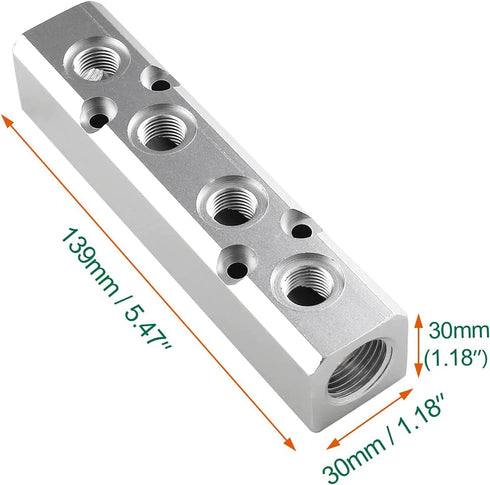 4 Way Pneumatic Manifold Air Distribution Block, G1/2 Supply Port, G1/4-Inch Output Port,Pneumatic Air Compressor Manifold Fitting?Aluminum Alloy?...