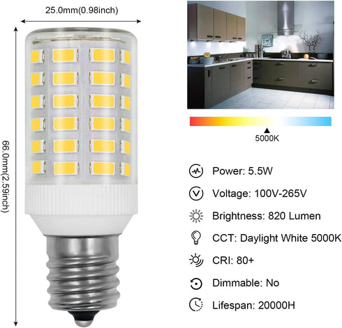 Upgraded 5304517886 kei d28a kel2811 LED Bulb E17 4W Refrigerator Light Bulb Replace, Daylight 5.5W Appliance Lamp Range Hood 40W-60W Equivalent, ...