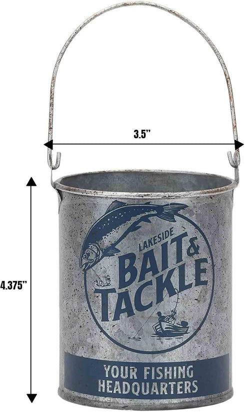 Lakeside Bait and Tackle Metal Bucket - Decorative Fishing Pail for Pencils, TV Remotes or Tools...