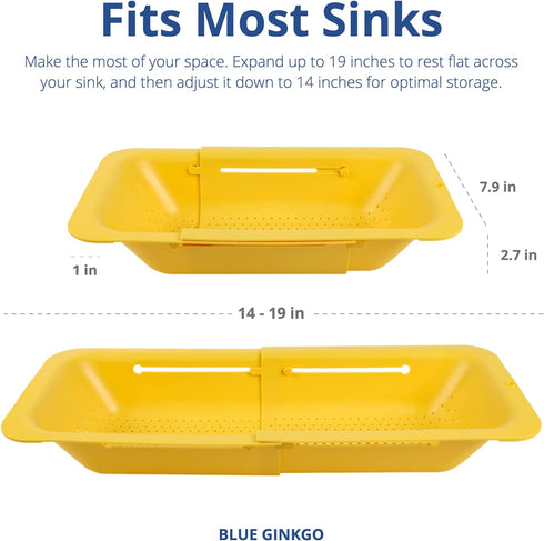 BLUE GINKGO Over the Sink Colander Strainer Basket - Wash Vegetables and Fruits, Drain Cooked Pasta and Dry Dishes - Extendable - New Home Kitchen...