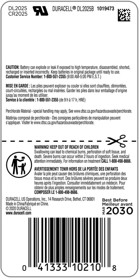 Duracell CR2025 3V Lithium Battery, Child Safety Features, 1 Count Pack, Lithium Coin Battery for Key Fob, Car Remote, Glucose Monitor, CR Lithium...