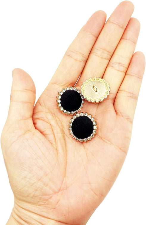 10pcs Round Shank Buttons for Sewing Black Velvet Gold Button Crafts Coats Clothes Suits Sweaters Dress Bags Decorations 34L/21mm (13/16 inch)...