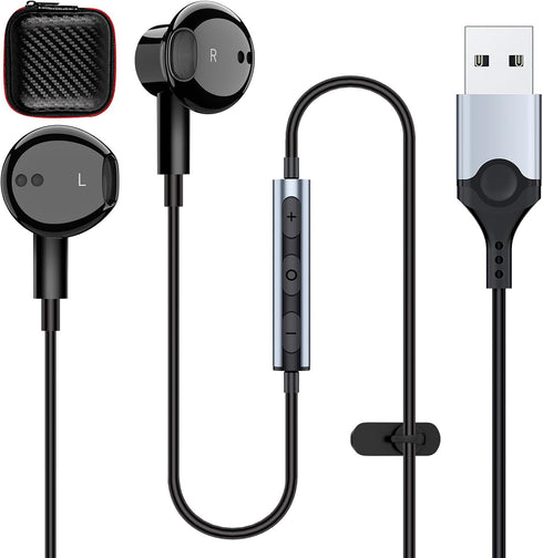 USB Earbuds with Microphone for PC, USB Headset with Mic for Computer Wired Earphones with Mute, Noise Isolating Work Office Gaming PC Headphones ...