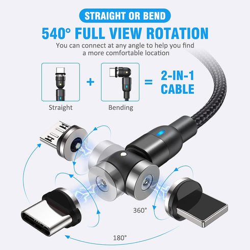 Magnetic Charging Cable(4 Pack 10ft+10ft+10ft+10ft), 540°Degree Rotation Magnetic USB Cable, Nylon Braided Magnetic Phone Charger, Charging Cable ...