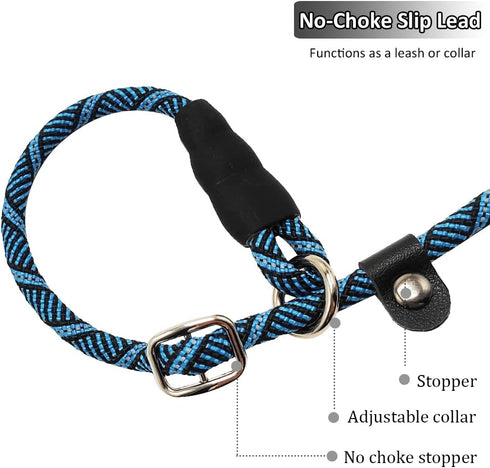 Reflective Long Dog Leash Slip Lead, No-Choking 12FT/20FT/30FT/50FT Rope Training Lead for Medium Dogs Small Puppy Pets Behavior Active Playing Bl...
