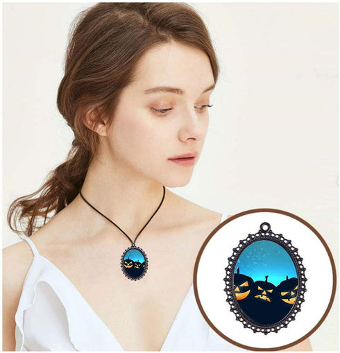 PH PandaHall 24pcs 30x40mm Pendant Trays for Jewelry Making Black Oval Blank Bezel Pendant Trays Settings and Glass Cabochon Memorial Photo Charms...