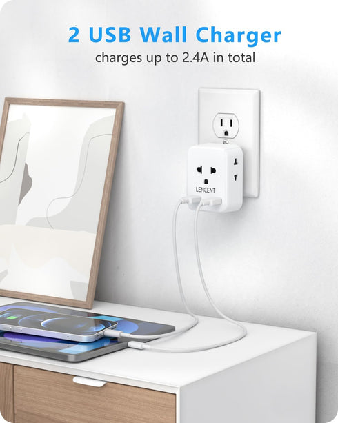 LENCENT EU to US Plug Adapter, European to USA Outlet Adaptor with 2 USB, Europe to American Outlet, 3-Sided Outlet Extender, Wall Tap, Mini Charg...