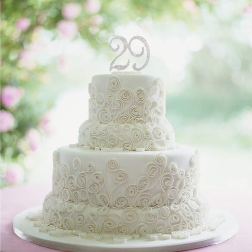 29 Years Birthday Cake Topper - New Best Crystal Rhinestone 29th Wedding Anniversary Or 29 Years Old Cake Topper Party Decoration Silver...