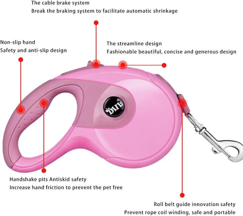 Secfanya Retractable Dog Leashes, Pet Leash Dog Lead for Small Medium Large Dog up to 33lbs, Anti-Slip Handle, One-Handed Brake, Pause, Lock, Nylo...