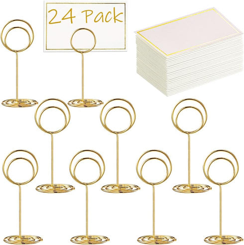 24 Pcs Premium Mini Table Number Holders and 24 Pcs Place Cards with Gold Foil Border, Place Card Holder, Table Sign Stand, Photo Picture holders ...
