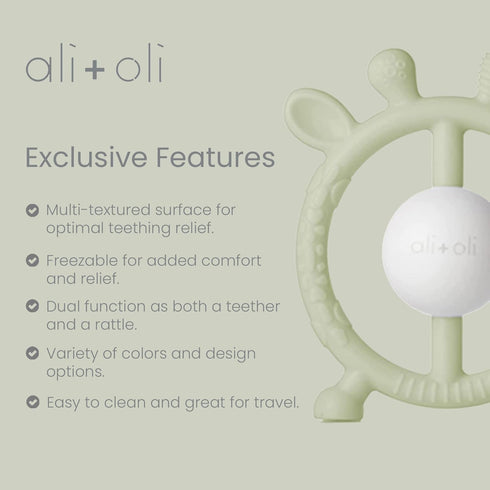 Ali+Oli Baby Teether & Rattle (Taupe Giraffe) Baby Teething Relief, Silicone Teethers for Babies 3+ Months, Baby Teething Toys w/Multi-Textured Su...