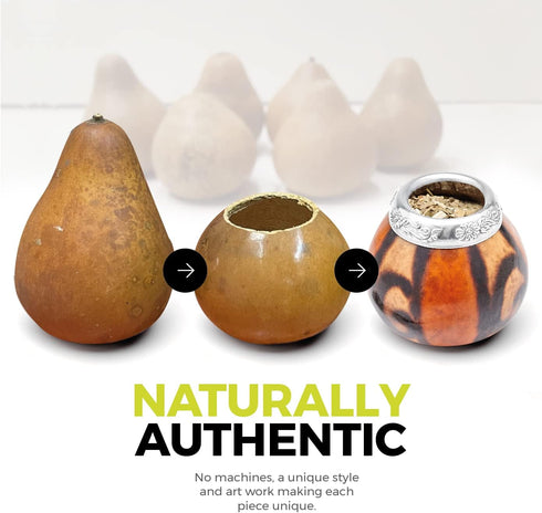 BALIBETOV Yerba Mate Gourd Set (Original Natural Handmade Yerba Mate Cup Argentina) - Includes Mate Tea Cup, Bombilla (Mate Straw) and Clean Brush...