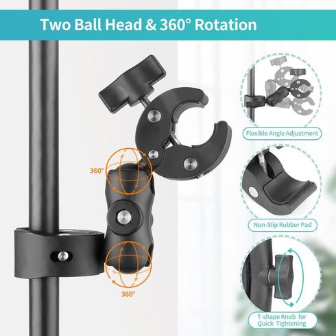 Super Clamp Double Camera Clamp, Double Mount Clamp Bracket Magic Arm Double Ball Head, Crab Plier Clip Bracket with Ballhead for Light Stand, Pho...