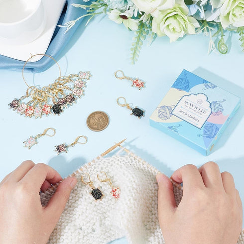 SUNNYCLUE 1 Box 20Pcs Stitch Marker Charms Locking Stitch Marker Metal Clip on Removable Lobster Clasps Leverback Stitch Markers for Knitting Weav...