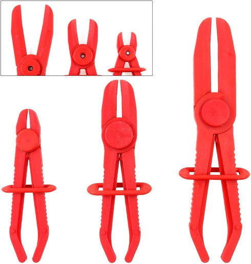 Swpeet 3Pcs Red Line Clamps Flexible Hose Clamps Pliers Kit, Hose Pinch Off Pliers Set Line Clamps for Brake Hoses, Fuel Hoses, Coolant Hoses, Mos...