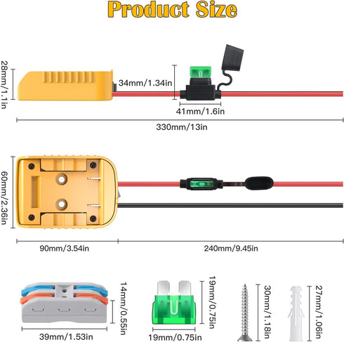 Power Wheels Adapter for Dewalt 20V Battery Adapter Power Wheels Battery Conversion Kit with Switch, Fuse & Wire Terminals, 12AWG Wire, Power Conn...