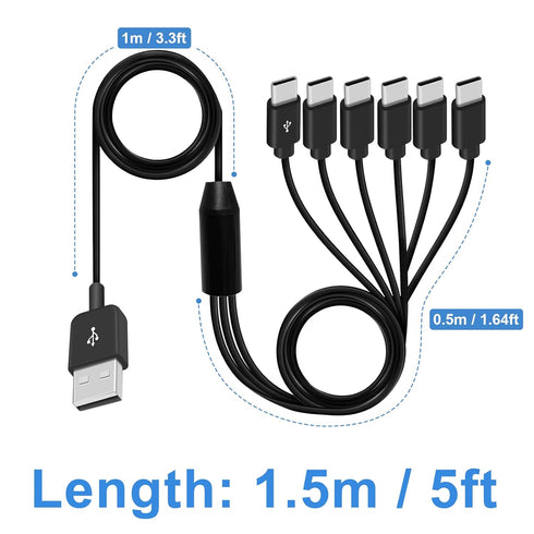 Poyiccot USB A to USB C Splitter Cable, Multi USB C Splitter Cable, 6 in 1 USB 2.0 Type A Male to 6 USB C Male Charging Cable, for USB Type-C Phon...