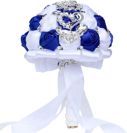 Wedding Bouquets Crystal Satin Rose Bride Bridal Bouquet Romantic Bridesmaid Holding Flower for Valentine's Day Confession Party Church Decor (Roy...