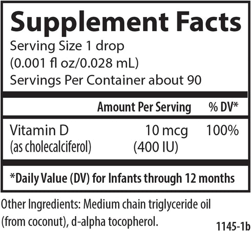 Carlson - Baby's Plant-Based Super Daily D3, Baby Vegetarian Liquid Vitamin D Drops, 400 IU (10 mcg) per Drop, Sourced from Algae, for Infants and...