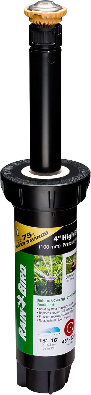 Rain Bird 12SAPROPR Pressure Regulating (PRS) High-Efficiency Pro Rotary Sprinkler, Hand Adjustable 45° - 270° Pattern, 13' - 18' Spray Distance, ...