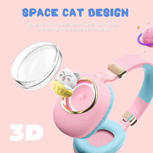 QearFun 7 Colors LED Light Up 3D Cat Headphones Bluetooth, Foldable Cat Ear Wireless On Ear Earphones Gaming Headset with Mic & 3.5mm Jack, Gifts ...