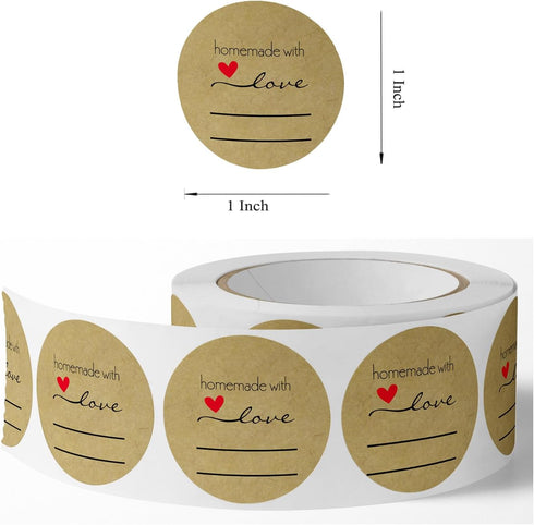 1000PCS Homemade with Love Stickers,1 Inch Small Round Kraft Baking Stickers Label Stickers for Baked Goods Packaging Jam, Jelly Jar Canning Bottl...