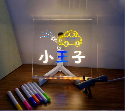 LYW Glowing Acrylic Marker Board, LED Note Board with Colors, Acrylic Dry Erase Board with 7 Color Pen Light Clear Desktop Note Memo Board, LED Le...