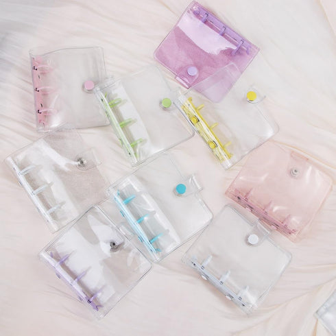 4PCS Mini Transparent 3-Ring Binder Covers, Mini Binder Notebook Cover, Soft PVC Notebook Round Ring Binder Cover Protector, Photo Album Loose-Lea...