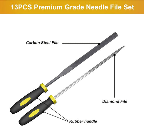 Small File Set, Needle Diamond Files 13PCS, 6pcs Jewlers Files & 6pcs Steel Files for Precision Metal File Work, Wood Files, Plastic Carving Tool ...