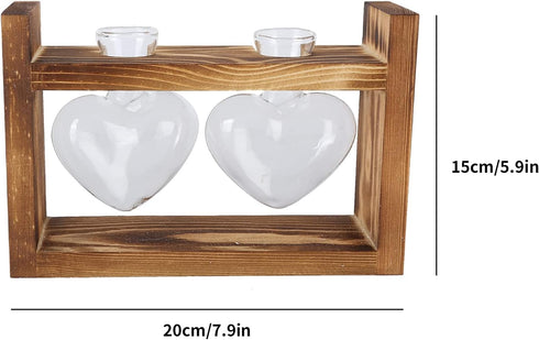Plant Terrarium with Wooden Stand,Heart Shaped Transparent Glass Vase Flower Pot Hydroponics Plant Propagation Station for Hydroponics Plants Home...
