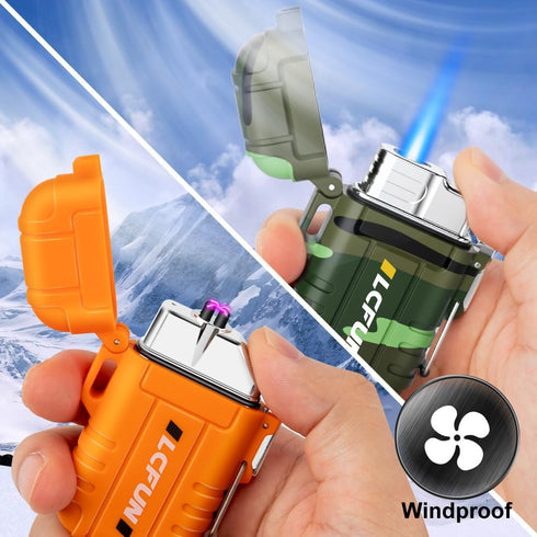 LcFun Waterproof Lighter 2 Pack, Refillable Butane Torch Lighters, Electric Lighter USB C Rechargeable, Windproof Dual Arc Plasma Lighters for Cam...