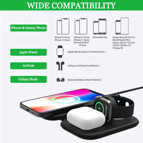 Three in One Charger for Apple Products, Travel iPhone Charger 3 in One Foldable, 3in 1 Apple Charging Station, for iPhone 14 13 12 Pro XS XR, Air...