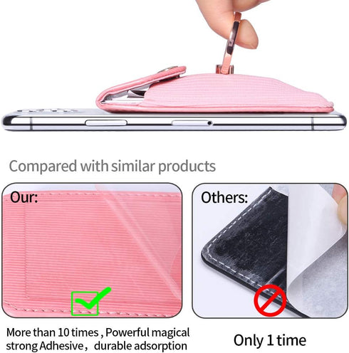 Card Holder & Ring Stand for Smartphones, Stick-on Wallet for iPhone & Android, Adhesive Credit Card Sleeve...