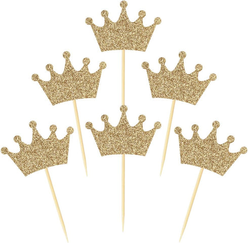 Crown Cupcake Toppers 48 Pcs Light Gold Glittery Princess Cake Picks for Baby Shower Birthday Party Decorations Supplies...