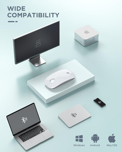 Bluetooth Wireless Mouse - (BT5.1+USB) Slim Dual Mode Computer Mice with Quiet Click, Low Power, and 1600 DPI, Portable Cordless for MacBook, Lapt...