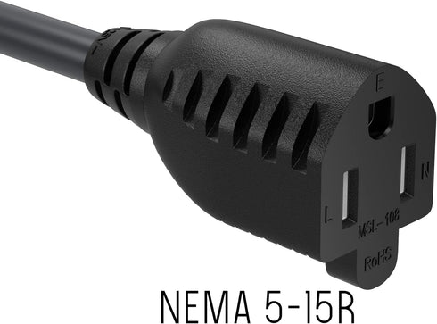 2 ft 14 AWG Outlet Saver Power Extension Cord NEMA 5-15P to NEMA 5-15R, Outlet Extension Cable...