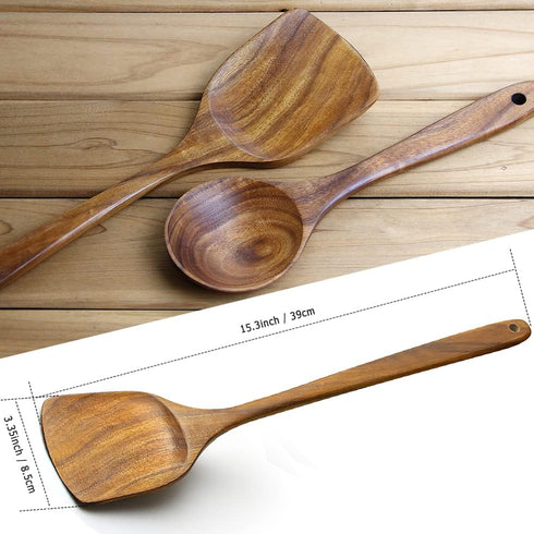 Wooden Spatula,15.3 Inch Flat Wood Wok Spatula,Wood Kitchen Utensils for Cooking,Long Handle Turner Coated Natural Resin, Handmade Kitchenware for...