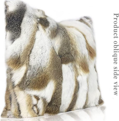 Natural Handcrafted Rabbit Fur Throw Pillow Covers Soft Plush Real Fur Pillow Case Luxury Animal Skin Cushion Cover Farmhouse Decorative Pillowcas...