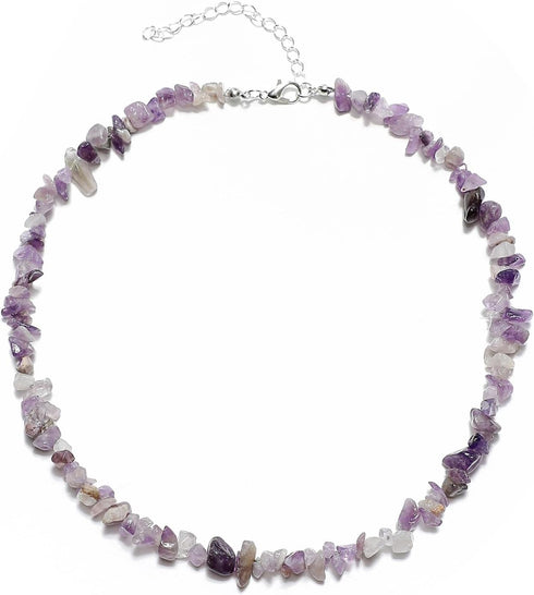 Crystal Stone Necklaces for Women Girls Natural Seed Bead Gemstone Chakra Necklaces Colorful Crystal Healing Chip Choker for Women Jewelry...
