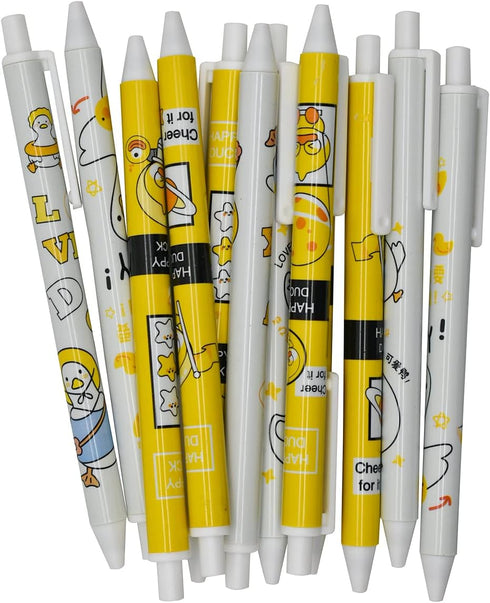 12PCS Little Yellow Duck Pens Happy Lovely Duck Retractable Gel Pens Novelty Animal Rollerball Pen Black Ink For School Supplies Office Party Birt...